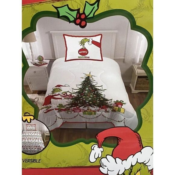 2 Piece Dr Seuss The Grinch Quilt Set TWIN Size Reversible Bedding Christmas NEW - Picture 6 of 14
